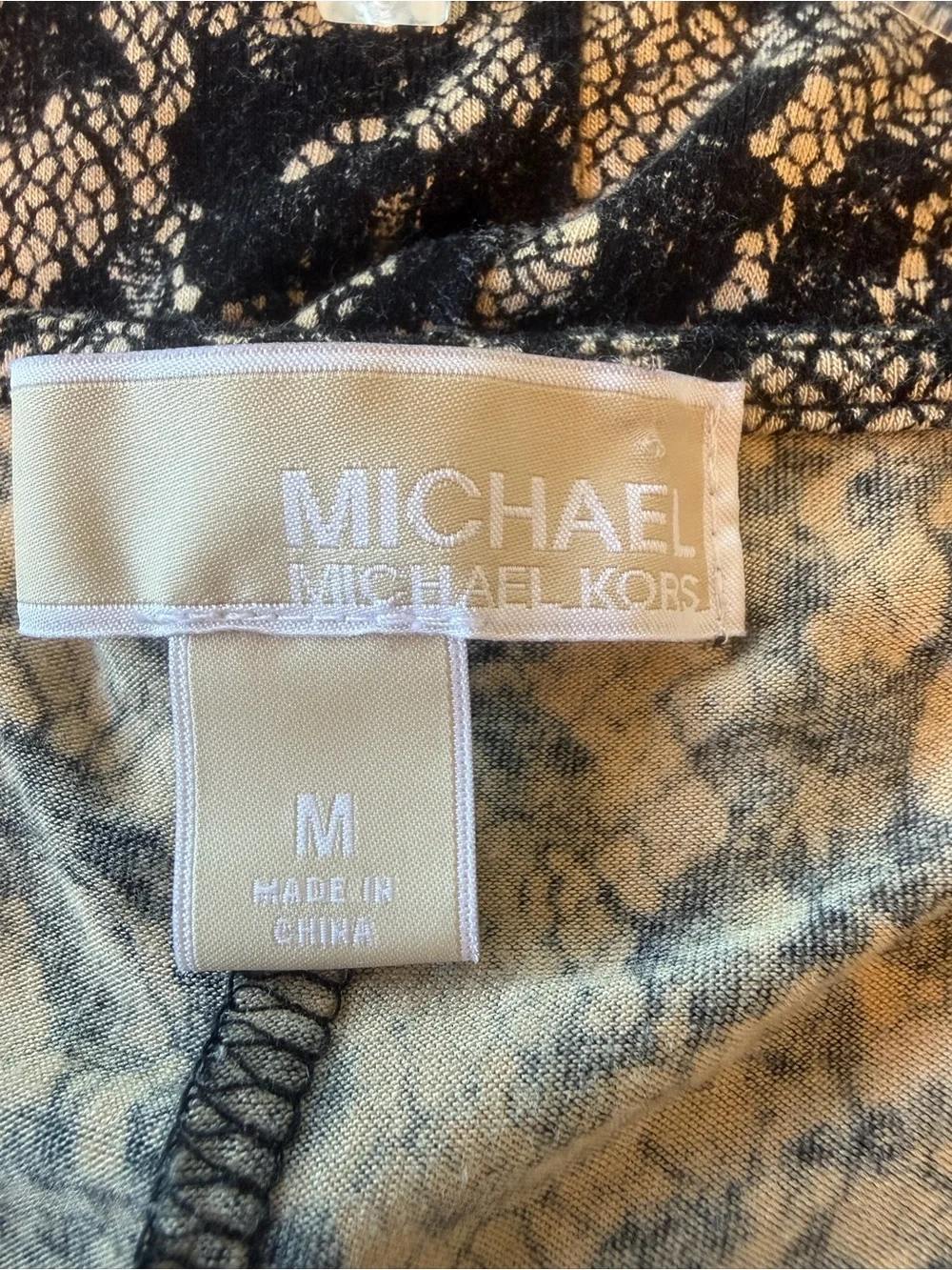 Michael Kors Black and Beige Floral Twist-Front Midi Dress